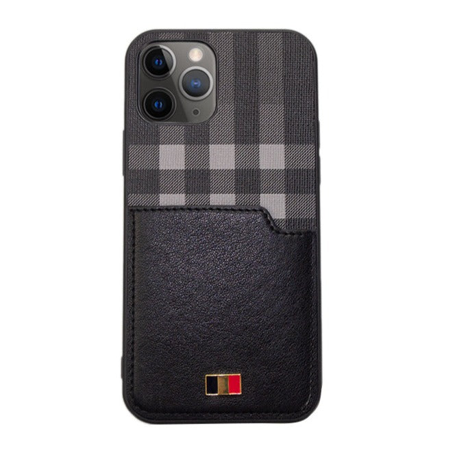 Black Check Leather Case With Pocket