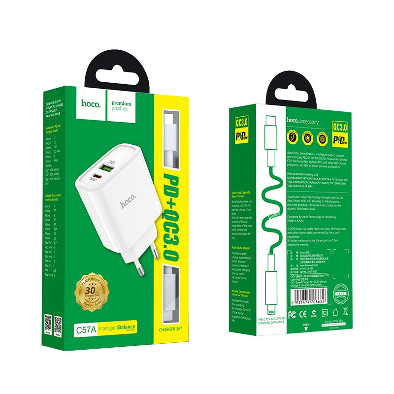 Hoco Pd + Qc Wall charger with cable