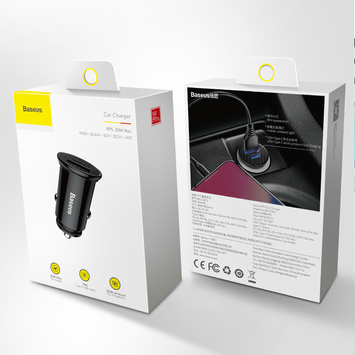 Baseus Plastic Body 30w Type C+USB Port Car Charger