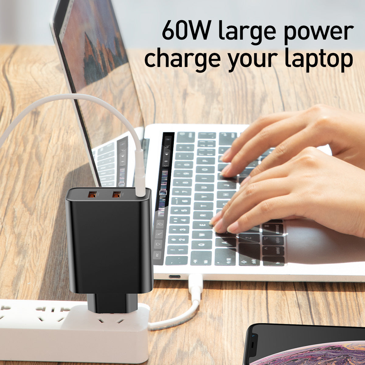 Baseus 3 in 1 PPS Technology 60w Quick Wall Adapter(C+U+U)