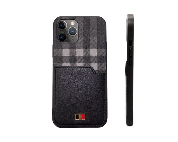 Black Check Leather Case With Pocket