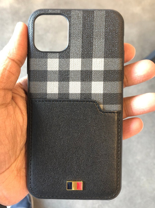 Check Leather Case with Pocket