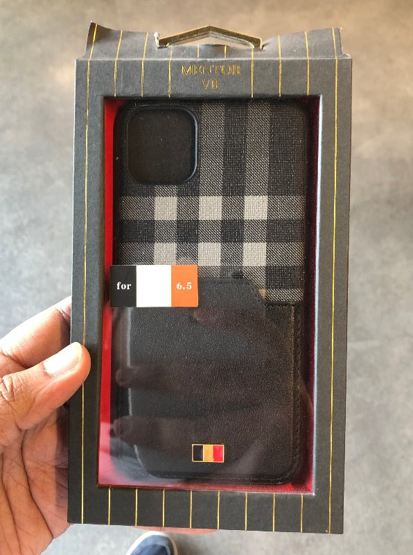 Check Leather Case with Pocket