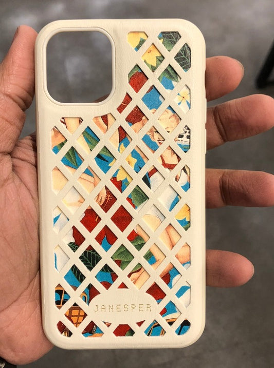 Criss Cross Pattern Leather Case Off White