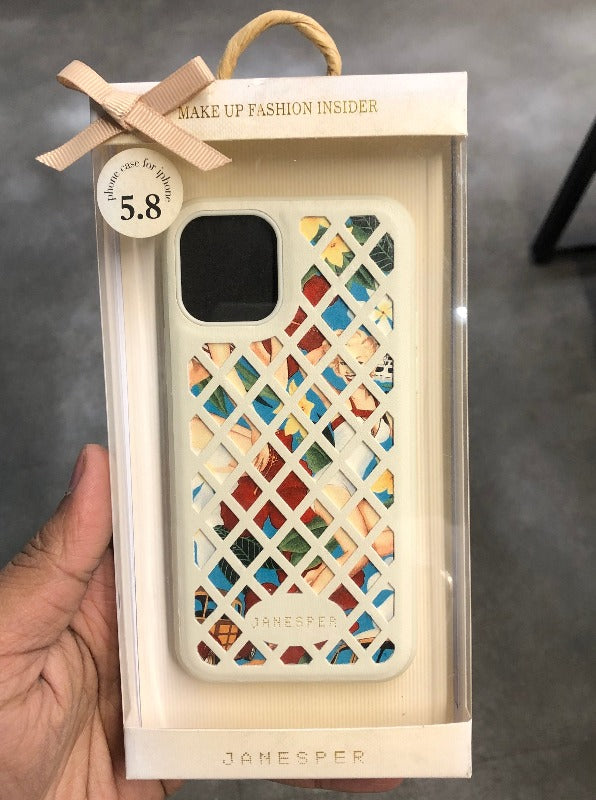Criss Cross Pattern Leather Case Off White