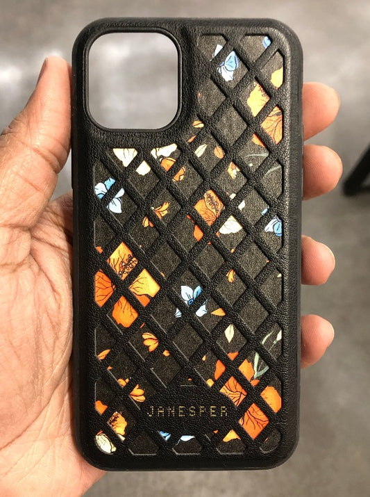 Criss Cross Pattern Leather Case Black