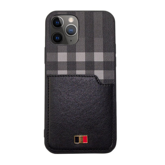 Black Check Leather Case With Pocket