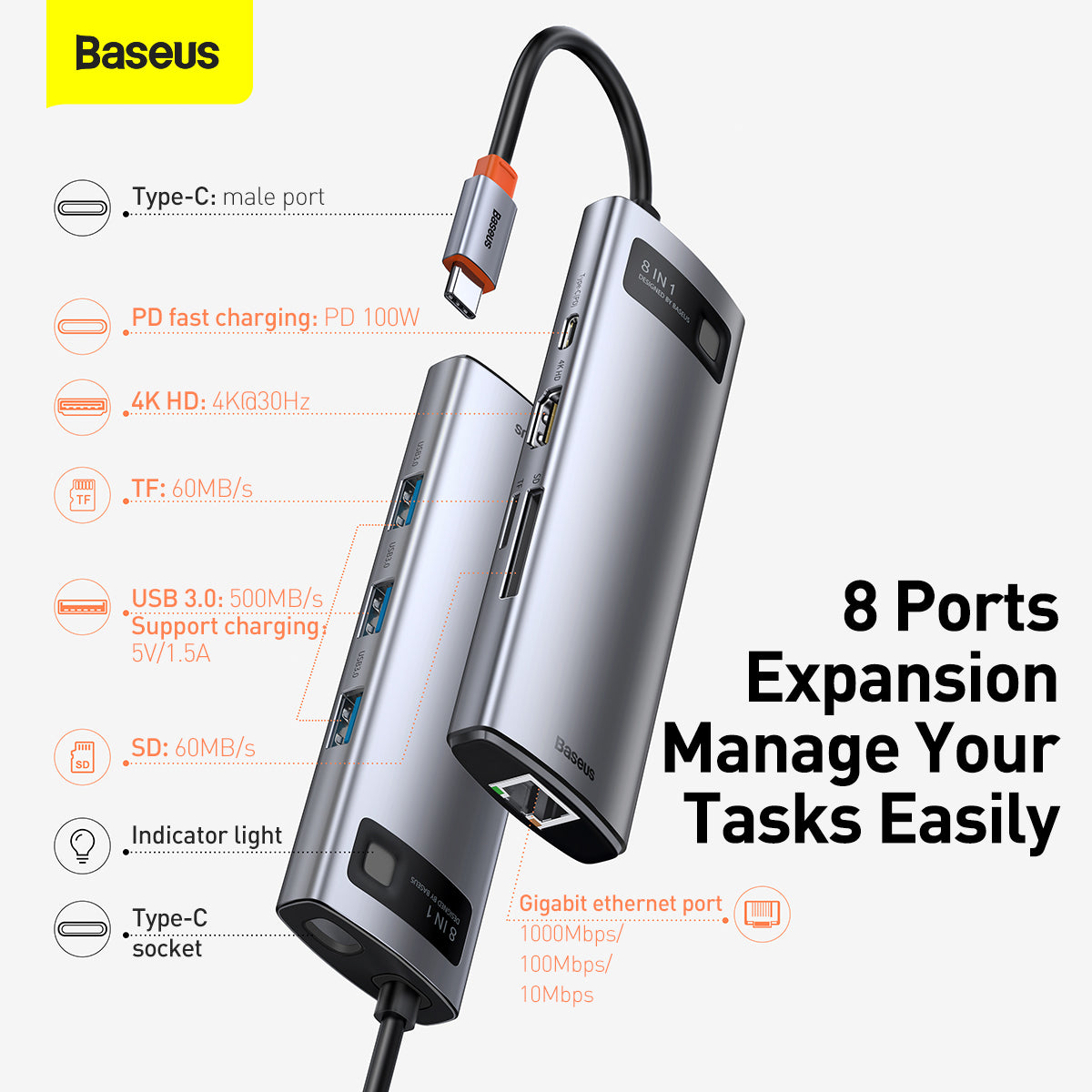 Baseus 8-in-1 Multifunctional Type-C HUB