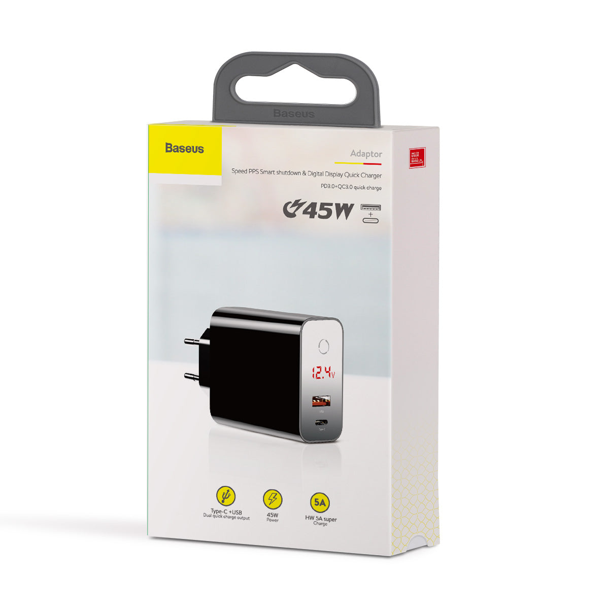 Baseus Dual Port Digital Display PPS Technology  45w Wall Adapter (C+U)